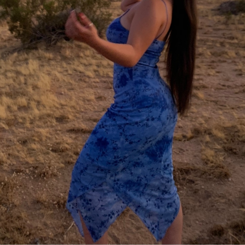 Y2K Vintage City Triangles Blue Floral Fairy Dress